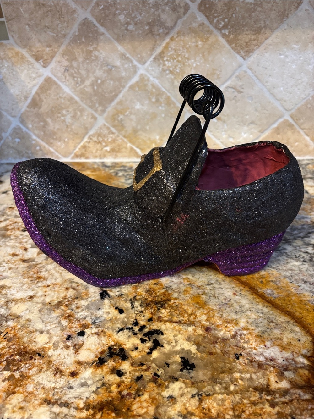 HALLOWEEN WITCH SHOE BOOT CANDY HOLDER BUCKET PAIL PAPER MACHE STYLE GLITTER #1